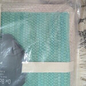 Ox Bay Trading Co. Natural Cotton Turquoise Green Woven Placemats (4) 13"X19"